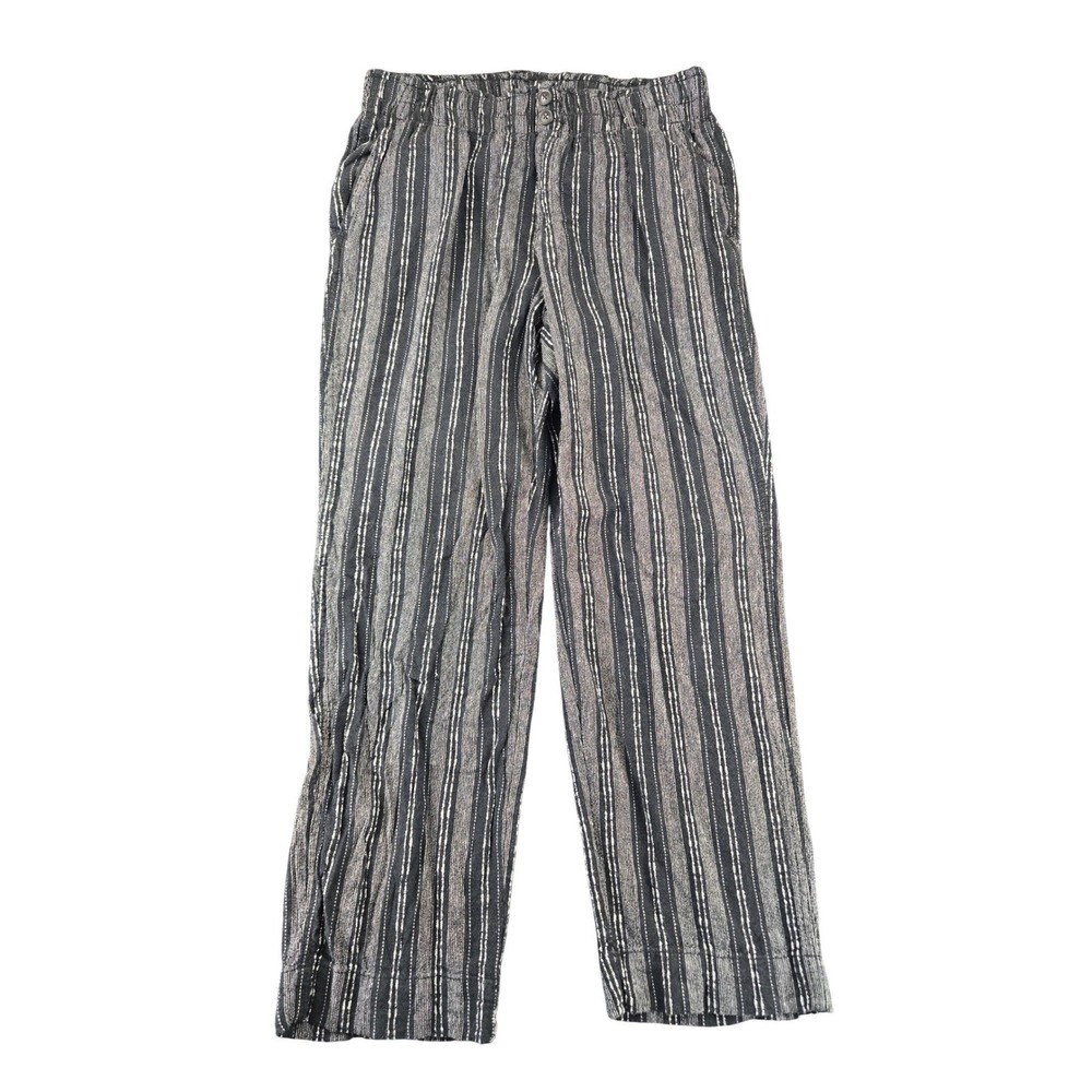 Briggs Womens Black White Striped Linen Blend Straight Leg Pants Size M 1760053